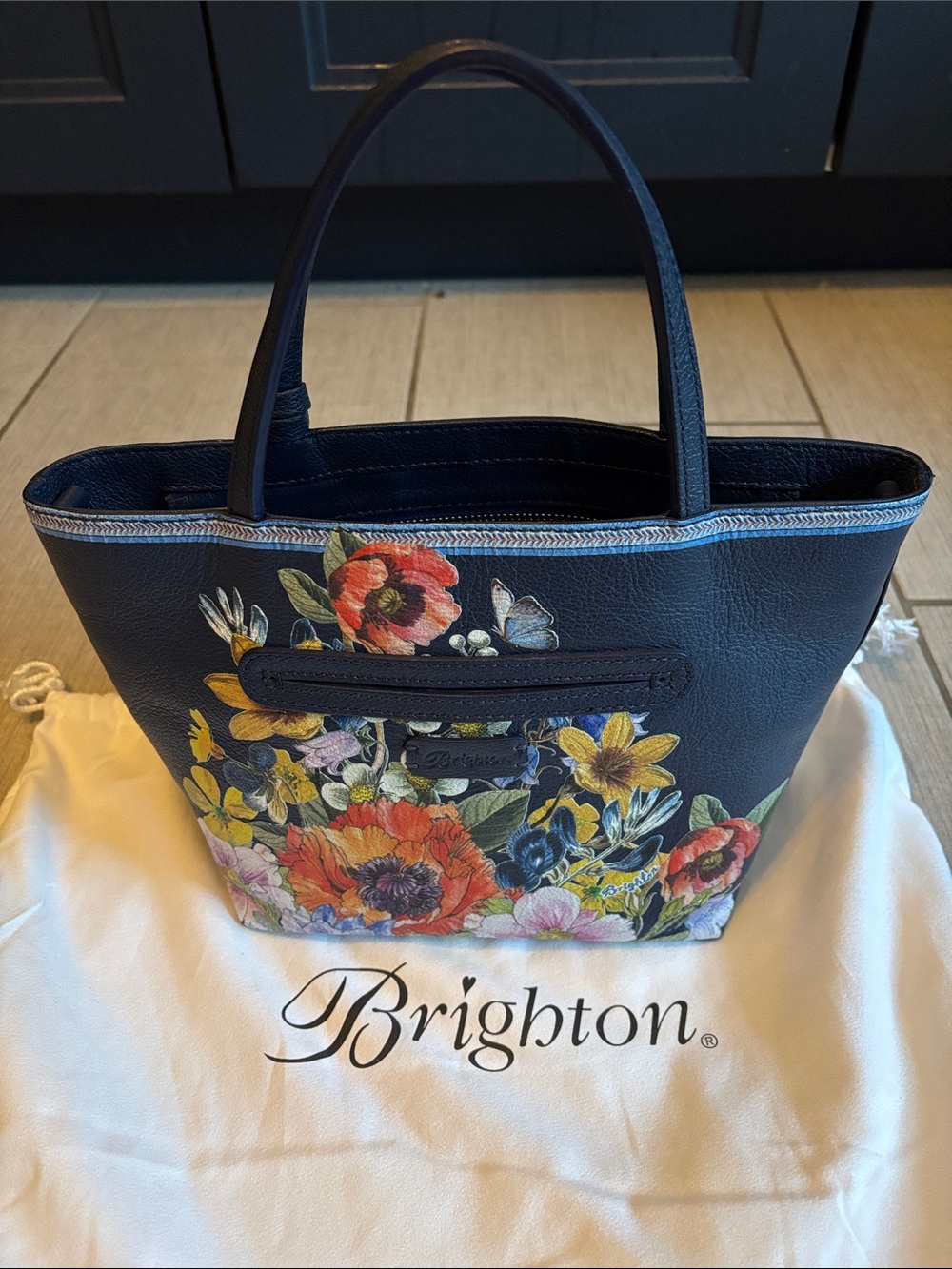Brighton Mabel Small Tote - Handbag Navy Leather Floral